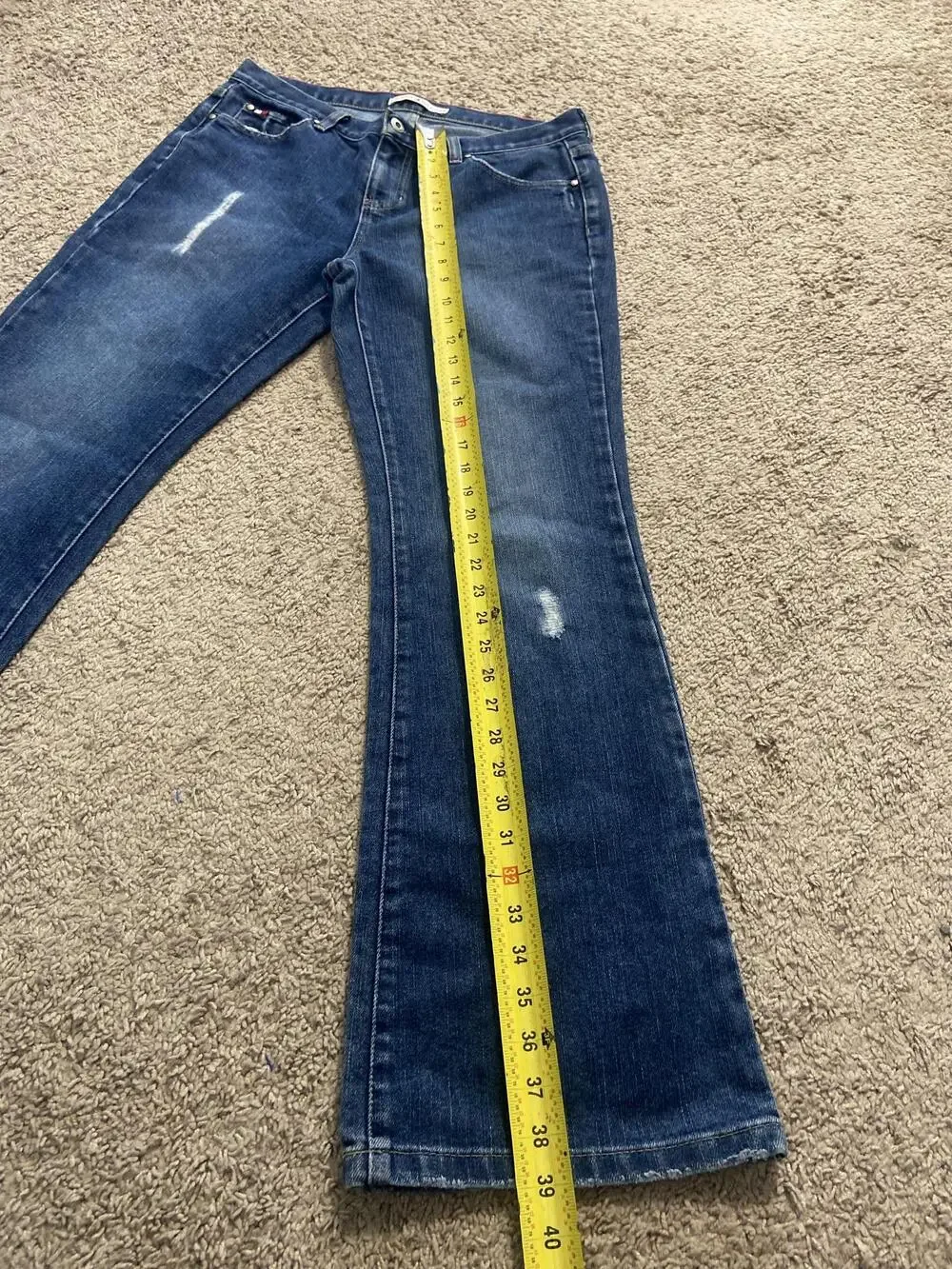 Tommy Hilfiger Jeans Womens 32 Blue Bootcut Mid Rise Distressed Denim Pants